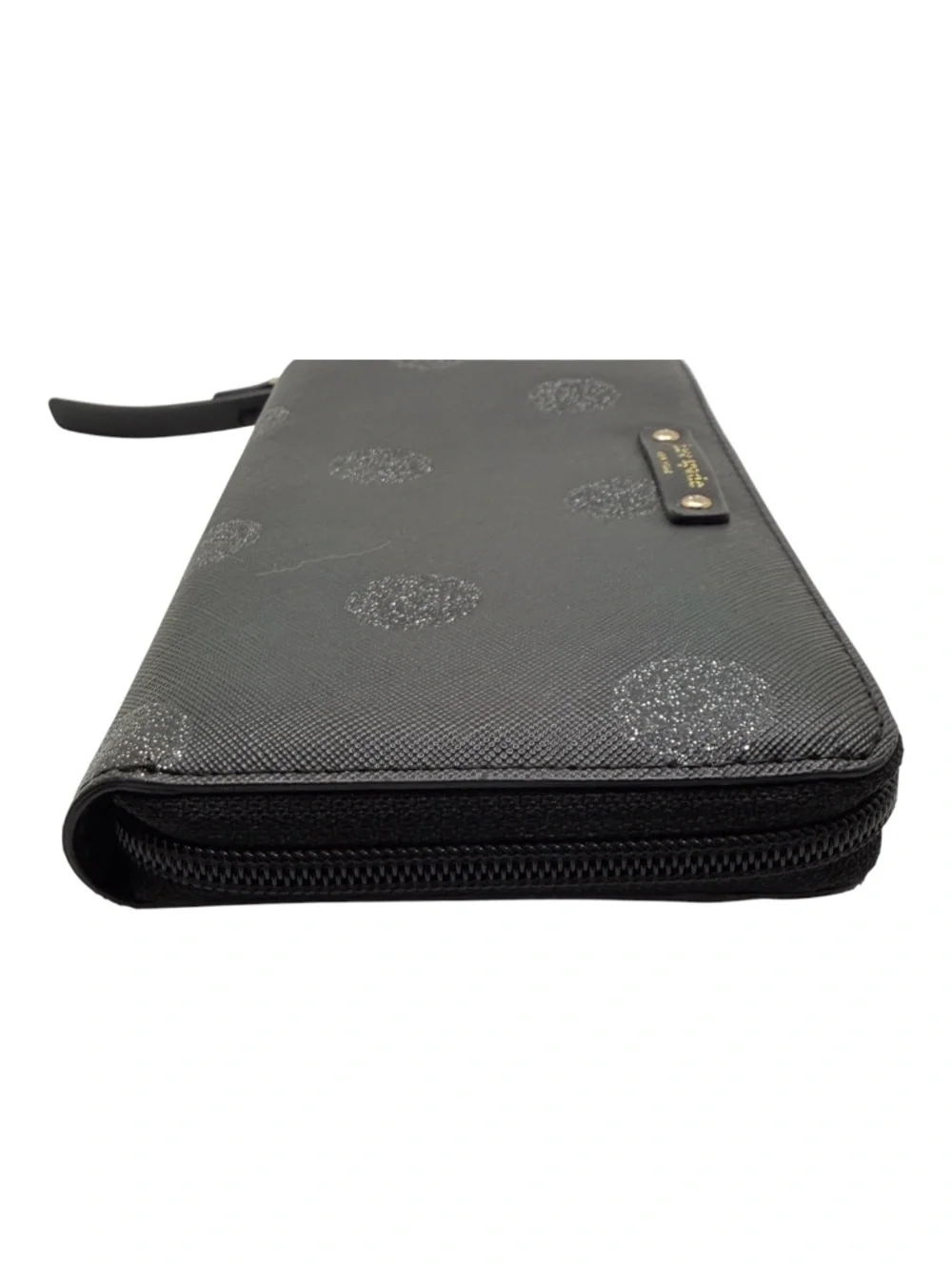 Kate Spade Women's Black Wallet with Silver Glitter Polka Dots